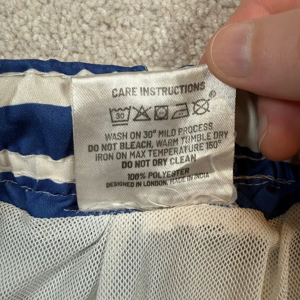 Boardies Swim Trunks Mens Medium Blue White Striped Drawstring Mesh Lining
